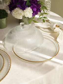 Pure Home + Living - Clear and Gold Ribbed Cloche with Plate