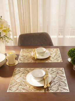 Pure Home + Living - Set of 2 Gold Metallic Leaf Cut Out Pvc Placemats