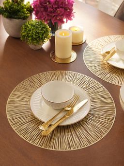 Pure Home + Living - Set of 2 Gold Metallic Round Cut Out Pvc Placemats