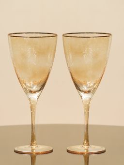 Pure Home + Living - Set of 2 Brown Hammered Wine Glasses