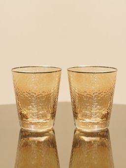 Pure Home + Living - Set of 2 Citrine Brown Hammered Drinking Glasses