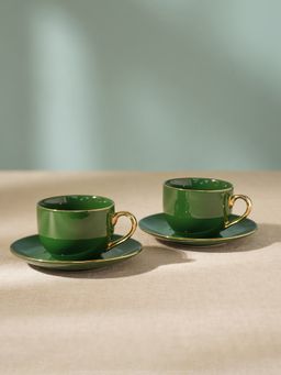 Pure Home + Living - Set of 2 Dark Green Senorita Tea Cups and Saucers