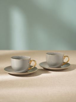 Pure Home + Living - Set of 2 Light Grey Senorita Tea Cups and Saucers