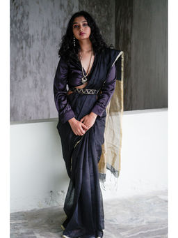 BEGUM BELIYA - Matt Black Fantasy Saree with Unstitched Blouse
