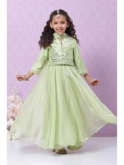 Biba - Lime Green Mirror Work Lehenga (set Of 3)