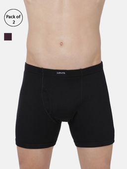 Levi's - Men Cotton Solid Long Boxer Brief With Inner Elastic & Fly Open (pack Of 2) Multi-Color