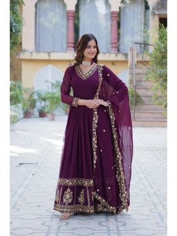 JATRIQQ - Teal Zari and Sequins Embroidery Gown with Dupatta (Set of 2)