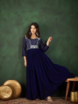 KVS FAB - Blue Georgette Zari Embroidered A-Line Gown