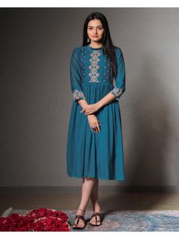 Sukruti Design - Taskeen Peacock Blue Knee Length Dress