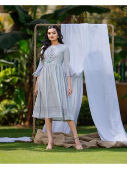 Sukruti Design - Lavender Blue with Lavender Print Knee Length Dress