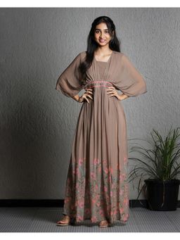 Sukruti Design - Blush Brown Flared Sleeveless Maxi Dress