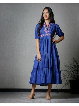 Sukruti Design - Midnight Blue Tired Midi Dress