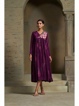 Sukruti Design - Mulberry Purple Flared Midi Dress