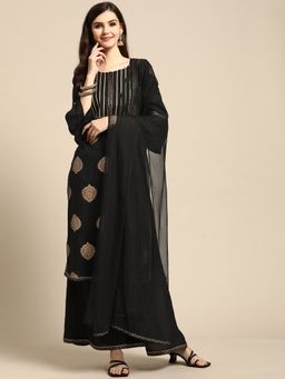 Gerua By Libas - Black Printed Rayon Suit (Set of 3)