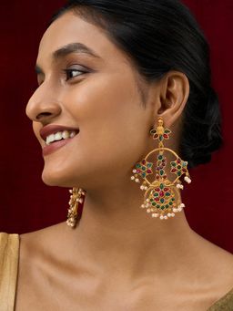 Teejh - Mayi Gold Red and Green Danglers