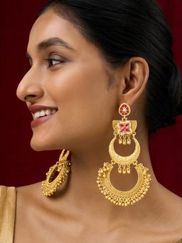 Teejh - Aarzaa Gold Ghungroo Red Stone Chandbali