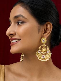 Teejh - Dharal Red Stone Gold Chandbali