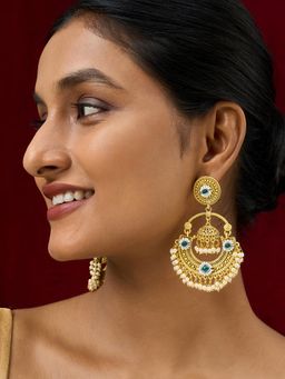 Teejh - Dharal Green Stone Gold Chandbali