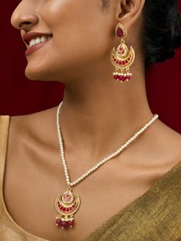 Teejh - Dwana Gold Red Stones Necklace Set