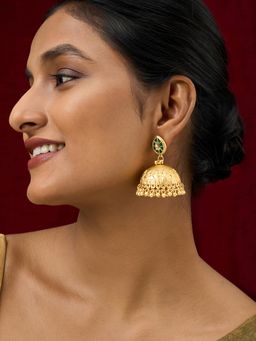 Teejh - Durva Gold and Green Ghungroo Jhumkas