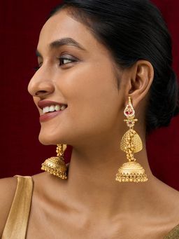 Teejh - Dvi Gold Red Ghungroo Jhumkas