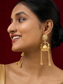 Teejh - Dohra Gold and Red Ghungroo Jhumkas