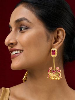 Teejh - Diha Gold and Red Stones Jhumka
