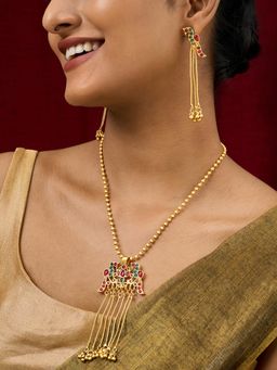 Teejh - Anua Gold Red and Green Stones Necklace Set