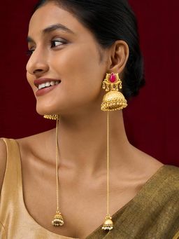 Teejh - Gulis Gold and Red Ghungroo Jhumkas