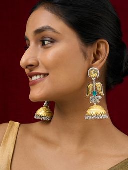 Teejh - Sohi Teal Stone Dual Tone Jhumkas