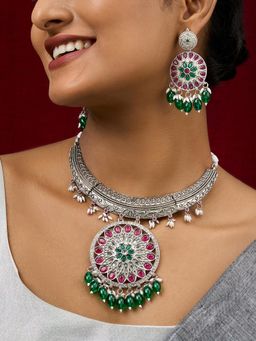 Teejh - Aarzaa Silver Ghungroo Necklace Set