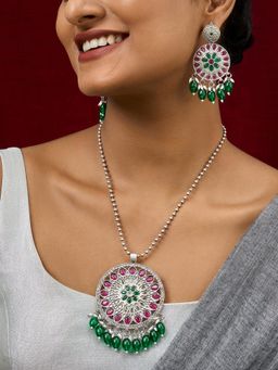 Teejh - Rupika Beaded Silver Necklace Set
