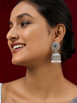 Teejh - Hiran Silver Green Jhumka