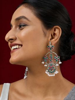 Teejh - Mayi Silver Red and Green Danglers