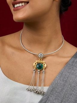 Teejh - Tari Dual Tone Green Stone Necklace