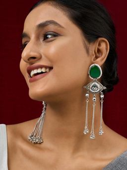 Teejh - Kanira Green Silver Dangler Earrings