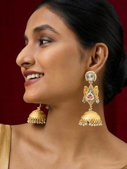 Teejh - Rupal Dual Tone Red Stone and Ghungroo Jhumka