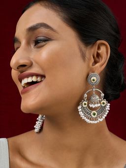 Teejh - Dharal Green Stone Silver Chandbali