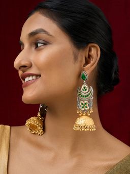 Teejh - Sanyutha Dual Tone Green Stones Jhumkas