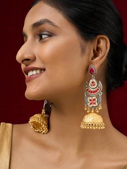 Teejh - Sanyutha Dual Tone Red Stones Jhumkas