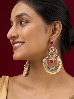 Teejh - Yugah Dual Tone Red Ghungroo Chandbali