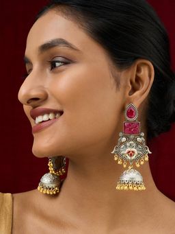 Teejh - Yaga Dual Tone Red Stones Ghungroo Jhumkas