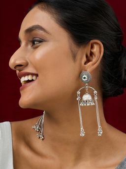 Teejh - Dohra Silver and Green Ghungroo Jhumkas