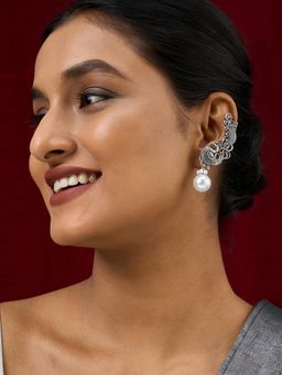 Teejh - Karika Silver Pearl Earcuffs