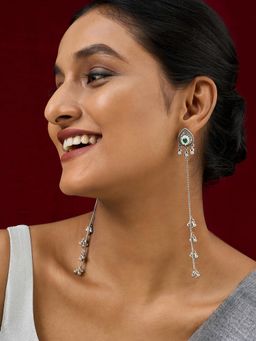 Teejh - Yember Silver and Green Ghungroo Chandbali