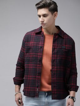 The Bear House - Ardor Edition Men Maroon Regular Fit Checked Pure Cotton Shacket