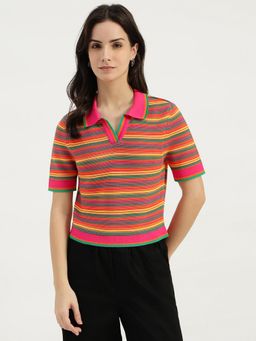 United Colors of Benetton - Pink Johny Collar Striped Polo T-Shirt