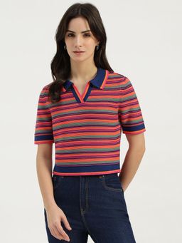 United Colors of Benetton - Navy Blue Johny Collar Striped Polo T-Shirt