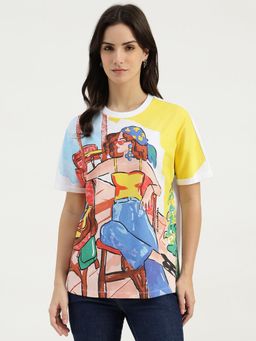 United Colors of Benetton - Yellow Round Neck Graphic Print T-Shirt