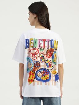 United Colors of Benetton - White Round Neck Graphic Print T-Shirt